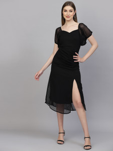 AAYU Women Sheath Black Midi/Calf Length Dress