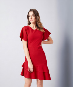 ATHENA Women Fit and Flare Red Knee Length Dress