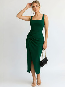 Kkins Fashion Women Sheath Dark Green Midi/Calf Length Dress