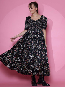 Honky Tonky Women Fit and Flare Black Maxi/Full Length Dress