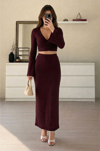 SANEPI Women Two Piece Dress Maroon Maxi/Full Length Dress