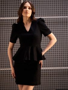 STYLESTONE Women Peplum Black Above Knee/Mid Thigh Length Dress