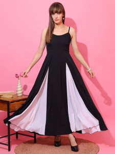 Sheetal Associates Women Fit and Flare Black, White Maxi/Full Length Dress
