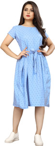 Rudra Fab Women A-line Light Blue Below Knee Dress