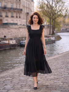 AAYU Women Fit and Flare Black Midi/Calf Length Dress