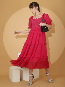 Honky Tonky Women Fit and Flare Pink Midi/Calf Length Dress