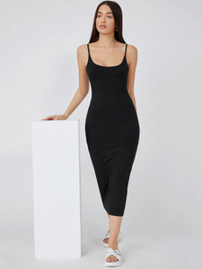 Aahwan Women Bodycon Black Midi/Calf Length Dress