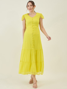 AAYU Women A-line Yellow Ankle Length Dress