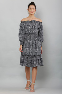 RVS FASHION MART Women Fit and Flare Grey Knee Length Dress