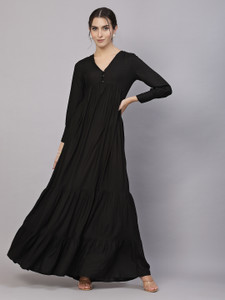 AAYU Women Layered Black Maxi/Full Length Dress
