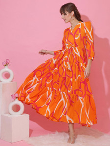 Honky Tonky Women Fit and Flare Orange Maxi/Full Length Dress