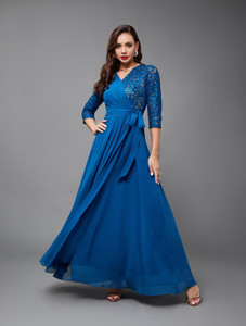 Miss Chase Women Wrap Blue Maxi/Full Length Dress