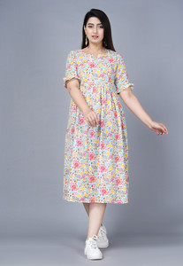 asifarheen Women Fit and Flare Multicolor Midi/Calf Length Dress