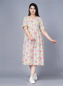 asifarheen Women Fit and Flare Multicolor Midi/Calf Length Dress