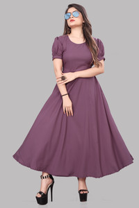 JAHU MART Women Gown Purple Maxi/Full Length Dress