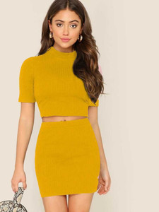 Western Darji Women Two Piece Dress Yellow Dress