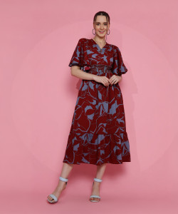 Sheetal Associates Women Fit and Flare Maroon Midi/Calf Length Dress