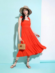 Tokyo Talkies Women A-line Orange Midi/Calf Length Dress