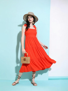 Tokyo Talkies Women A-line Orange Midi/Calf Length Dress