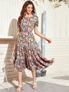 KOTTY Women Fit and Flare Multicolor Midi/Calf Length Dress