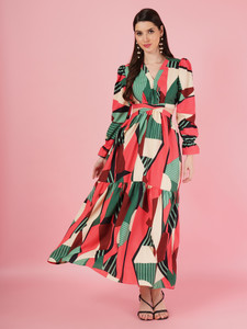 OTABU Women A-line Multicolor Maxi/Full Length Dress