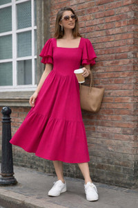 Honky Tonky Women Fit and Flare Pink Midi/Calf Length Dress