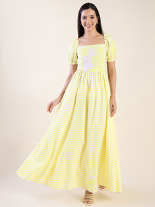 AAYU Women Fit and Flare Yellow Maxi/Full Length Dress