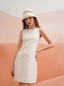 Tokyo Talkies Women Skater White Above Knee/Mid Thigh Length Dress