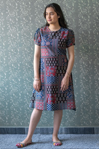Jaipuri Bunaai Women A-line Multicolor Knee Length Dress