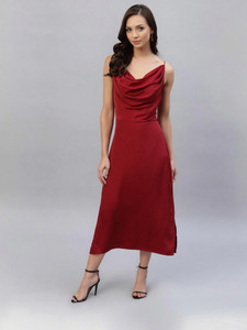 AAYU Women A-line Maroon Below Knee Dress