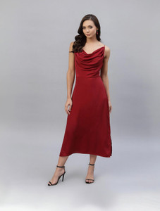 AAYU Women A-line Maroon Below Knee Dress