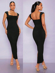 WANQUILA Women Bodycon Black Maxi/Full Length Dress