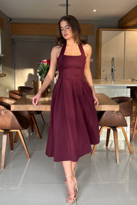 Fashion Street London Women Fit and Flare Maroon Midi/Calf Length Dress