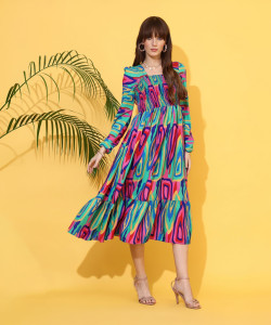 Sheetal Associates Women Fit and Flare Multicolor Below Knee Dress