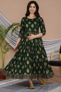 Gujari Women Ethnic Dress Green, Gold Ankle Length Dress