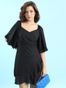 Tokyo Talkies Women Skater Black Above Knee/Mid Thigh Length Dress