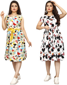 fashionwrld Women Fit and Flare Multicolor Knee Length Dress