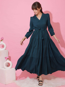 Sheetal Associates Women Fit and Flare Dark Green Maxi/Full Length Dress