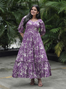 Indian Rani Women Fit and Flare Purple Maxi/Full Length Dress