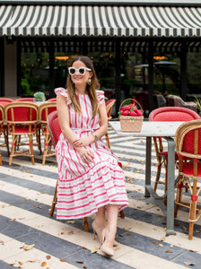 RILAKE Women Fit and Flare White, Pink, Silver Midi/Calf Length Dress