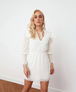 Trendyol Women Fit and Flare White Above Knee/Mid Thigh Length Dress