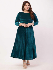 RC FASHION Women Fit and Flare Blue Maxi/Full Length Dress