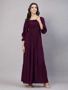 METRONAUT Women Maxi Maroon Full Length Dress