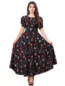 OZEX Women A-line Black Maxi/Full Length Dress