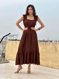 KayVii Women Gown Brown Midi/Calf Length Dress
