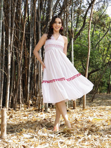 Stylum Women Fit and Flare White Knee Length Dress