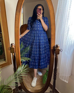 AmanClothing Women A-line Blue Midi/Calf Length Dress