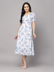 AAYU Women A-line White, Light Blue, Grey Dress
