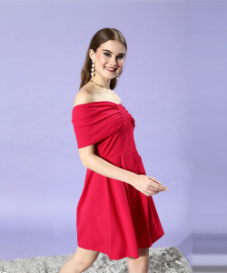 ATHENA Women Fit and Flare Red Above Knee/Mid Thigh Length Dress