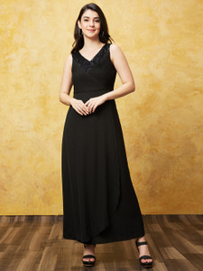 Globus Women Fit and Flare Black Maxi/Full Length Dress